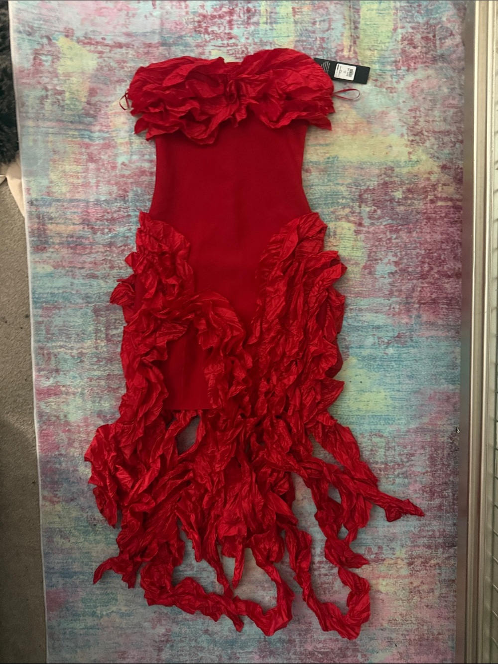 Fashion Nova Strapless Red Ruffle Fringe Dress